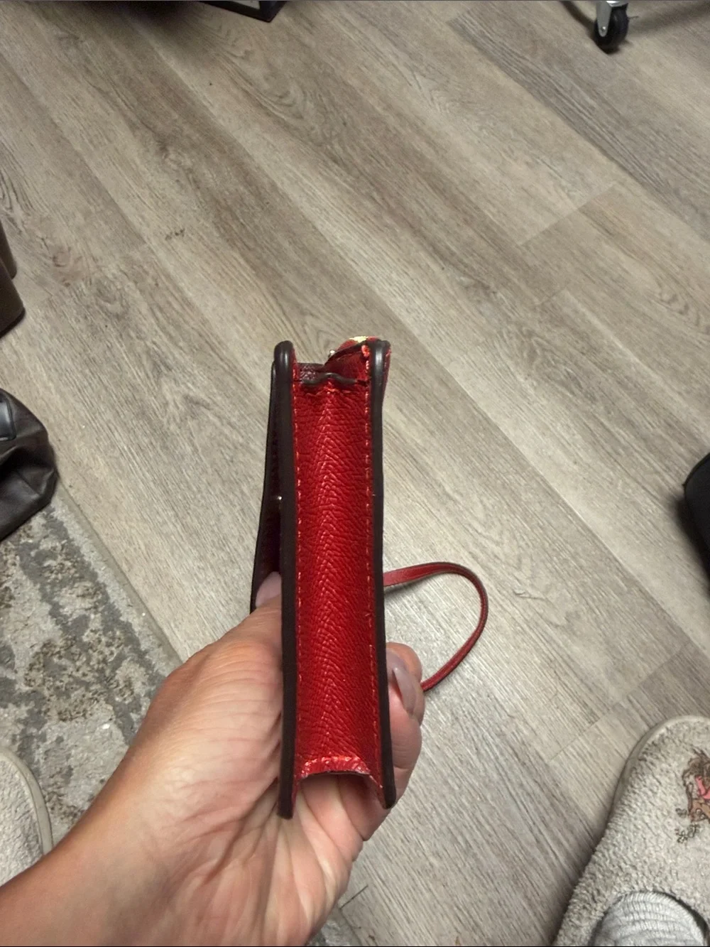 Coach Red Leather Long Strap Phone Pouch with Gold Logo - Picture 5 of 7